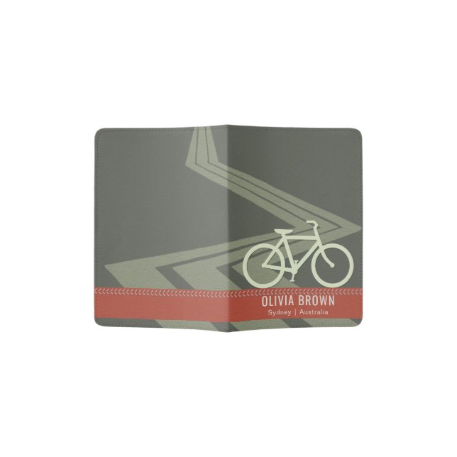 DARK GREY TOMATO RED LEATHER BIKE BICYCLE MONOGRAM PASSPORT HOLDER (Opened)
