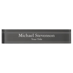 Dark Grey Unique Elegant Modern Minimalist Desk Name Plate