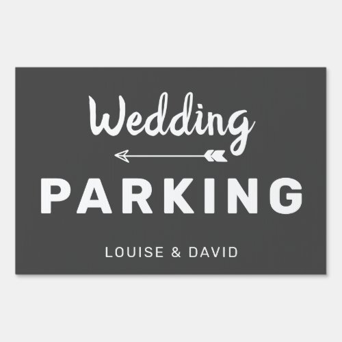 Dark Grey Wedding Parking this way Yard Sign
