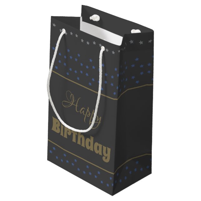 Dark Grey With A Star Print Birthday Gift Bag (Back Angled)