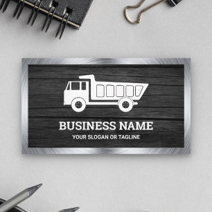 Dark Grey Wood Construction Hauling Dump Truck Business Card