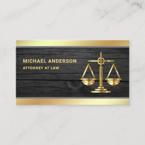 Dark Grey Wood Gold Justice Scale Lawyer Attorney Business Card