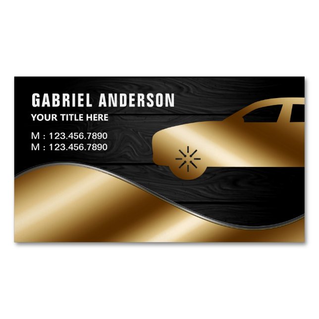 Dark Grey Wood Gold Luxury Car Hire Chauffeur Business Card Magnet (Front)
