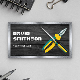 Dark Grey Wood Handyman Repair Tools Electrician Business Card