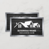 Dark Grey Wood House Roofing Construction Roofer Business Card (Front/Back)