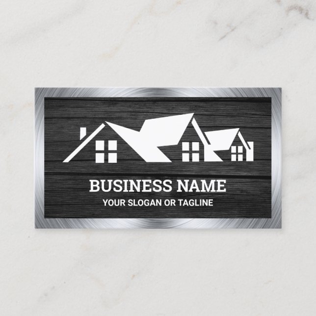 Dark Grey Wood House Roofing Construction Roofer Business Card (Front)
