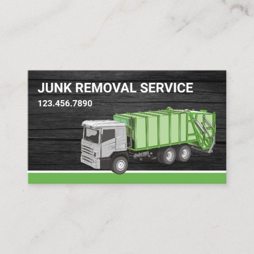 Dark Grey Wood Junk Removal Service Garbage Truck Business Card