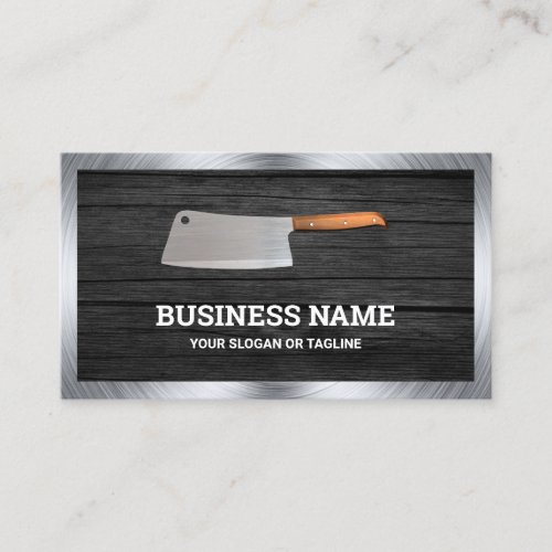 Dark Grey Wood Steel Butcher Knife Meat Shop Business Card