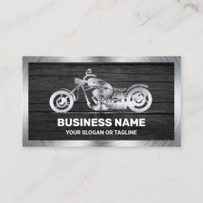 Dark Grey Wood Steel Motorbike Motorcycle Mechanic Business Card