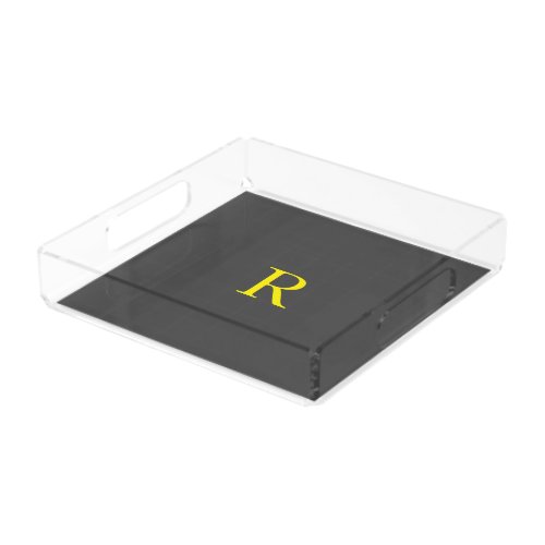 Dark Grey Yellow Gray Monogram Initial Cute Cool Acrylic Tray