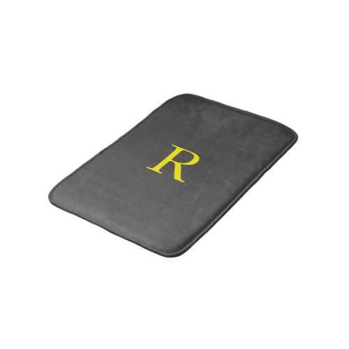 Dark Grey Yellow Gray Monogram Initial Cute Cool Bath Mat