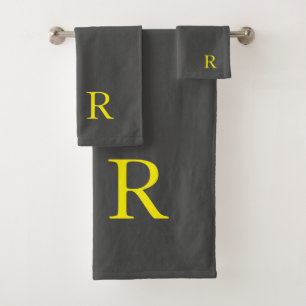 Dark Grey Yellow Gray Monogram Initial Cute Set