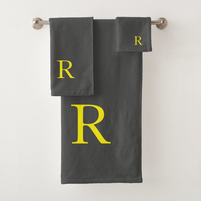 Dark Grey Yellow Gray Monogram Initial Cute Set (Insitu)