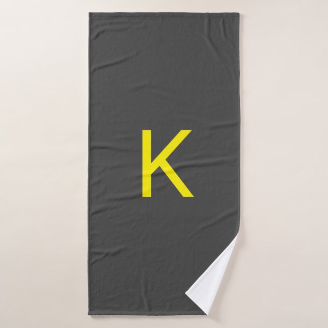 Dark Grey Yellow Gray Monogram Initial Letter Name Bath Towel (Bath Towel)