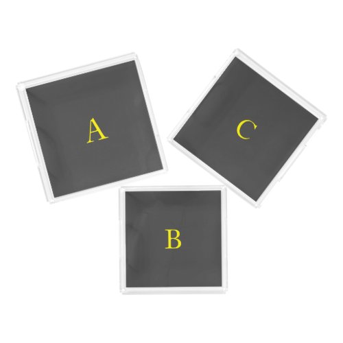 Dark Grey Yellow Gray Monogram Initials Unique Set Acrylic Tray