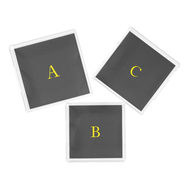Dark Grey Yellow Gray Monogram Initials Unique Set Acrylic Tray (Set)