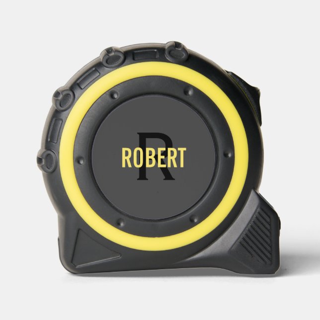 Dark grey yellow monogram mens name tape measure (Front)