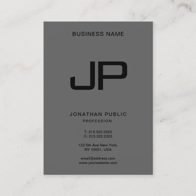 Dark Grey Your Custom Text Monogram Elegant Mighty Business Card (Front)