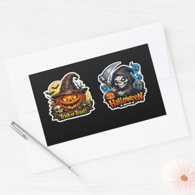 💀🎃 Dark Grim Reaper Halloween Rectangular Sticker (Envelope)