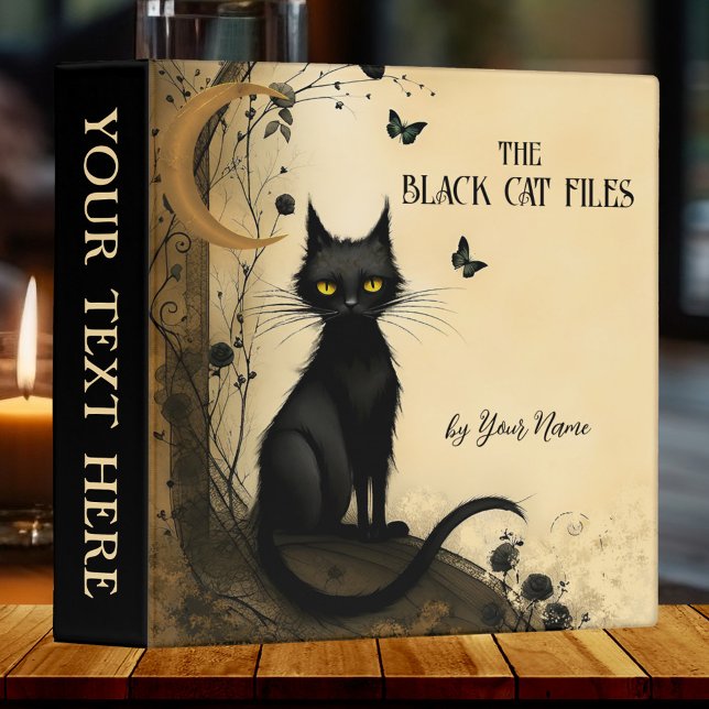 Dark Grunge Black Cat Binder (Binder featuring a grunge dark design of a black cat and moon.)