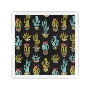 Dark Grunge Cactus Pattern Acrylic Tray