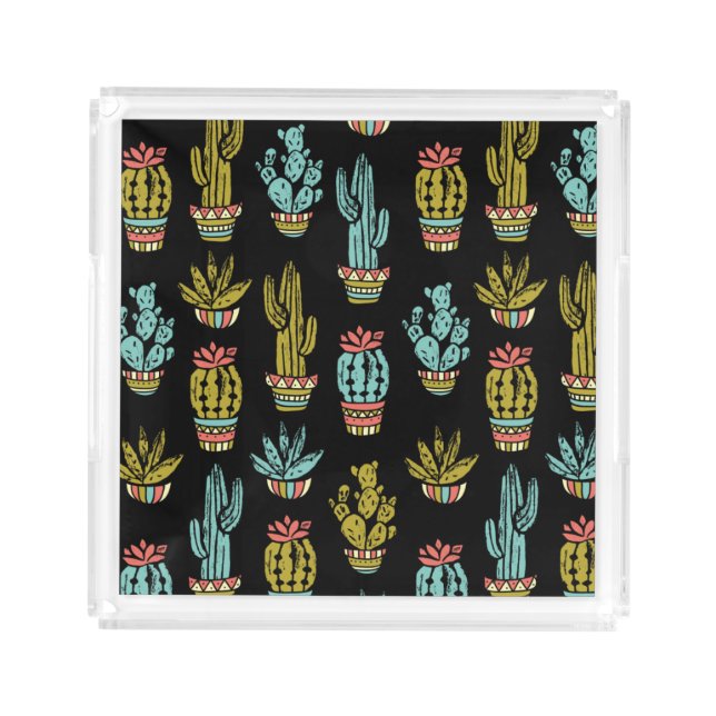 Dark Grunge Cactus Pattern Acrylic Tray (Front)