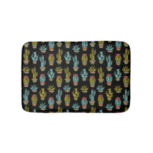 Dark Grunge Cactus Pattern Bathroom Mat