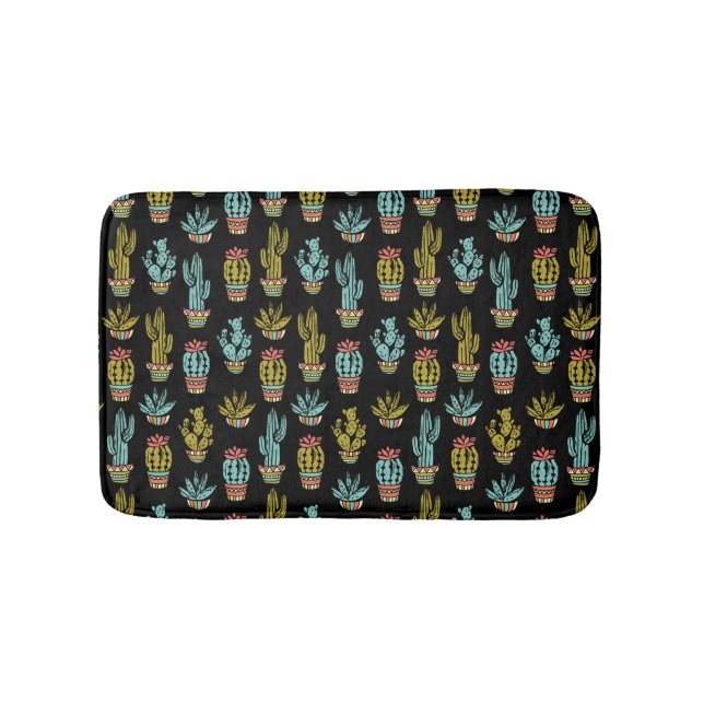 Dark Grunge Cactus Pattern Bathroom Mat (Front)