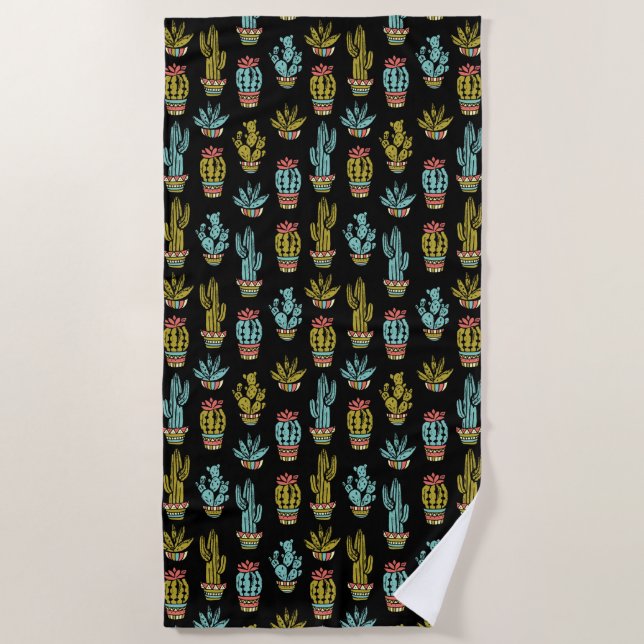 Dark Grunge Cactus Pattern Beach Towel (Front)