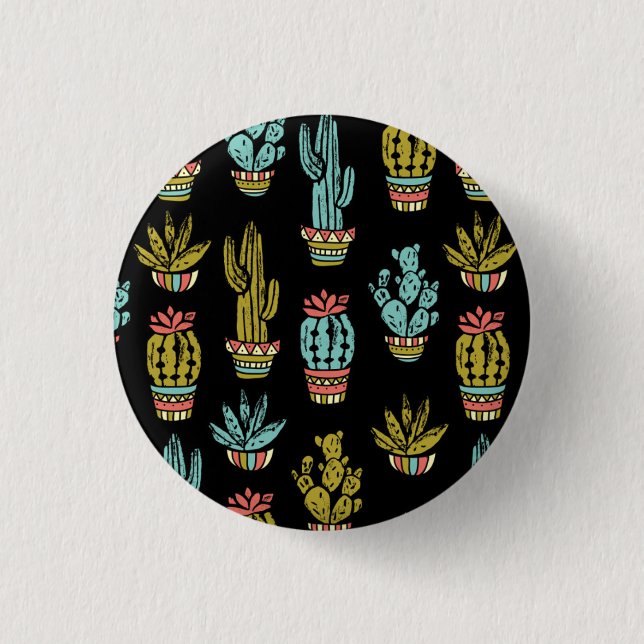 Dark Grunge Cactus Pattern Button (Front)