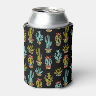 Dark Grunge Cactus Pattern Can Cooler