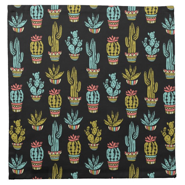 Dark Grunge Cactus Pattern Cloth Napkin (Front)