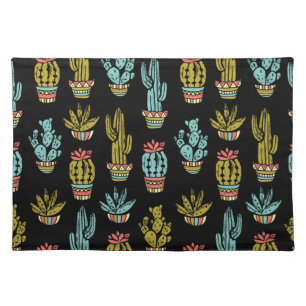 Dark Grunge Cactus Pattern Cloth Placemat