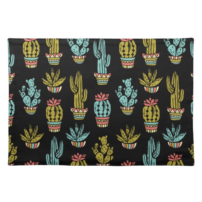 Dark Grunge Cactus Pattern Cloth Placemat (Front)