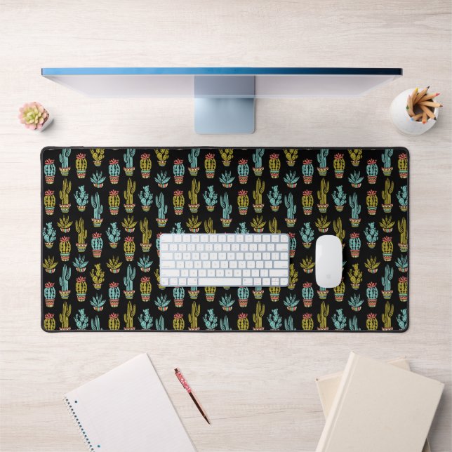 Dark Grunge Cactus Pattern Desk Mat (Office 1)