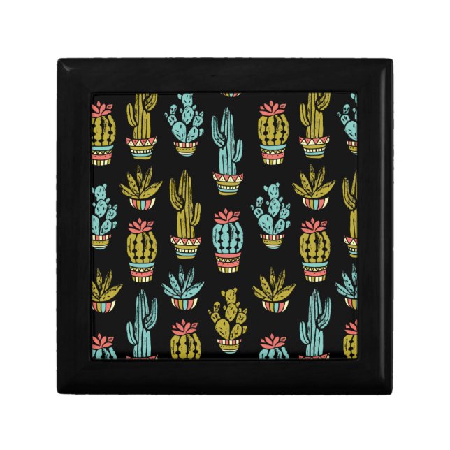 Dark Grunge Cactus Pattern Jewelry Box (Front)
