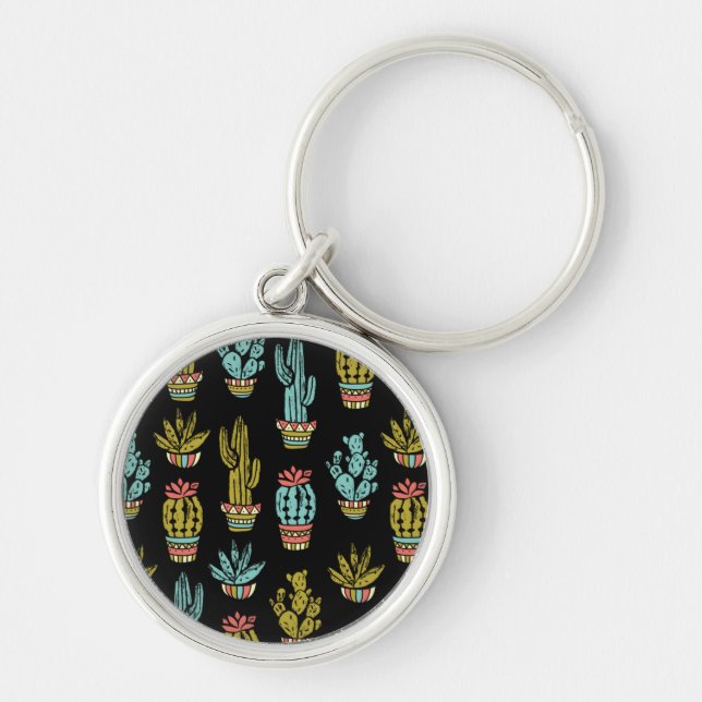 Dark Grunge Cactus Pattern Keychain (Front)