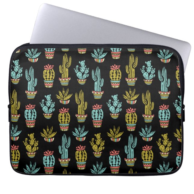Dark Grunge Cactus Pattern Laptop Sleeve (Front)