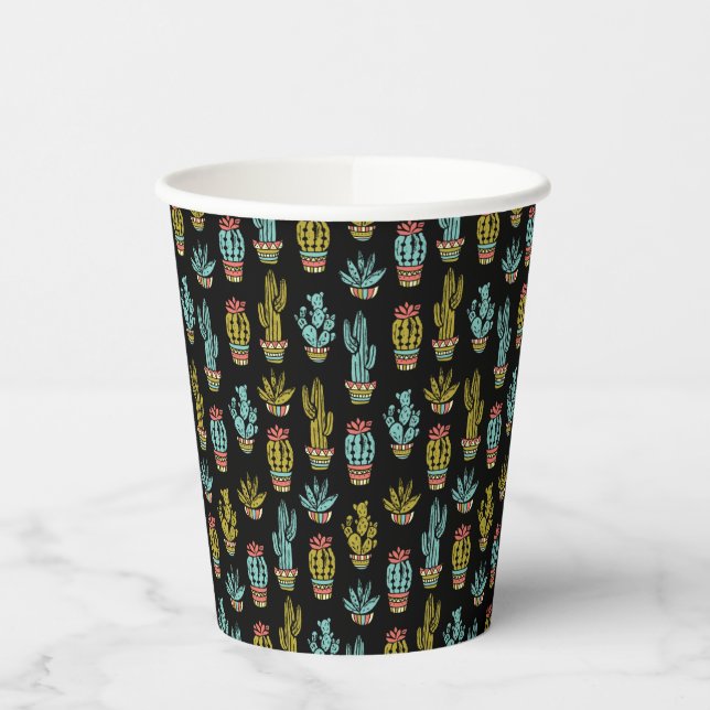 Dark Grunge Cactus Pattern Paper Cups (Left)
