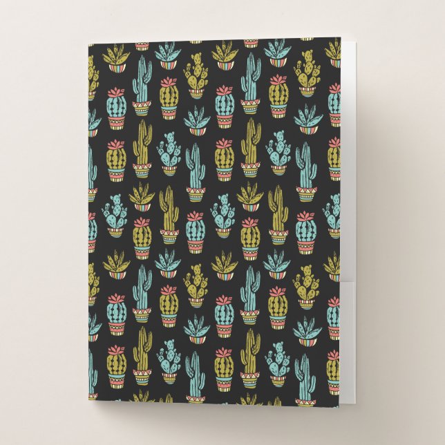 Dark Grunge Cactus Pattern Pocket Folder (Front)