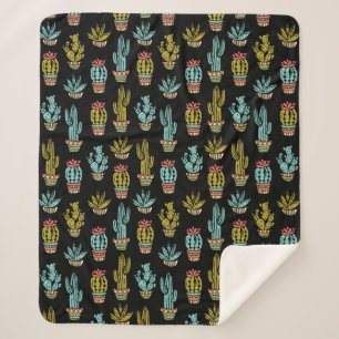 Dark Grunge Cactus Pattern Sherpa Blanket