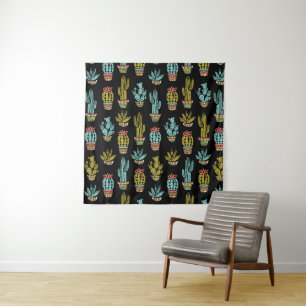 Dark Grunge Cactus Pattern Tapestry