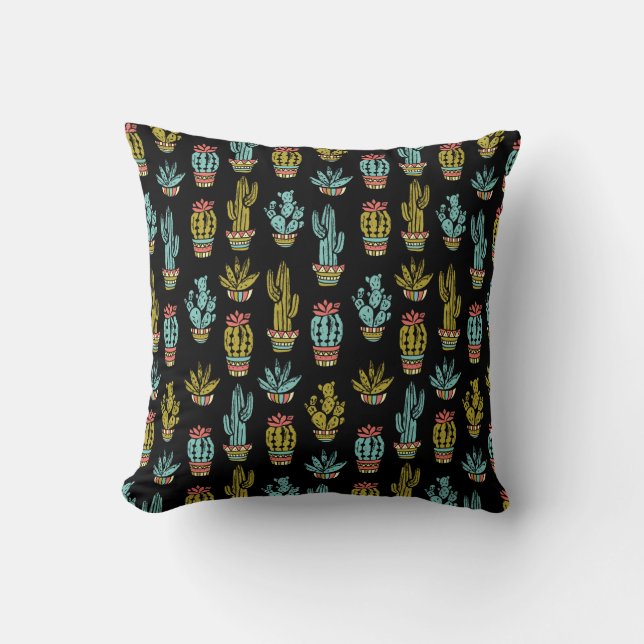 Dark Grunge Cactus Pattern Throw Pillow (Front)