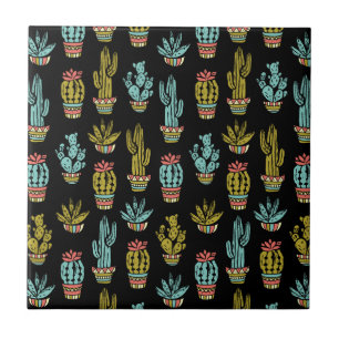 Dark Grunge Cactus Pattern Tile