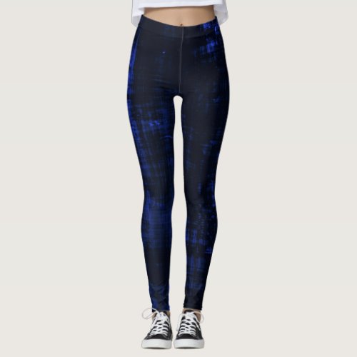 Dark Grunge Crosshatch Texture _ Royal Blue Leggings