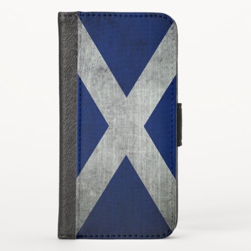 Dark Grunge Scotland Flag iPhone XS Wallet Case