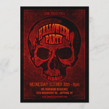 Dark Grunge Skull Halloween Party Invite by inkbrook at Zazzle