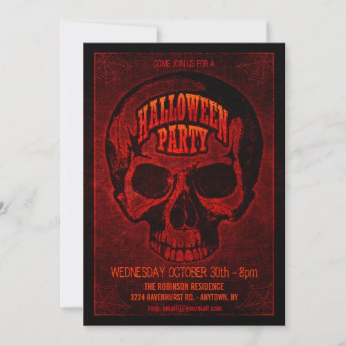 Dark Grunge Skull Halloween Party Invite