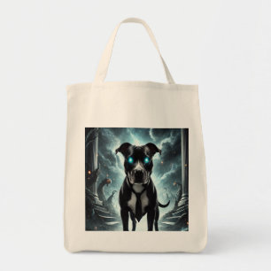 Dark Guardian: Black Pitbull with Hypnotic Gaze Tote Bag