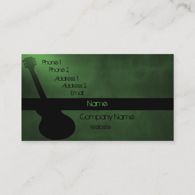 Dark Guitar Business Card, Forest Green Card (Front)